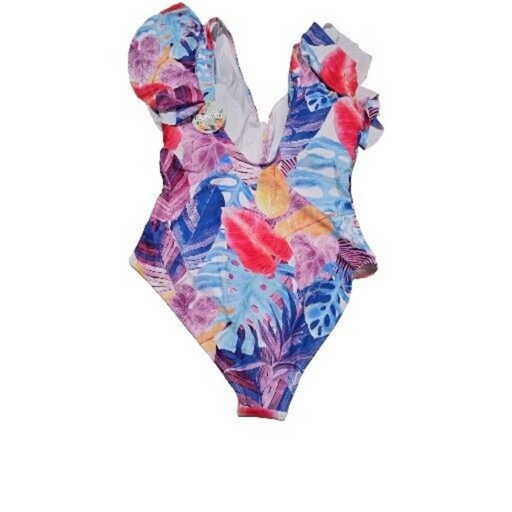 Binlowis Deep V Neck One Piece Swimsuit Floral Print Plunging Beach wear